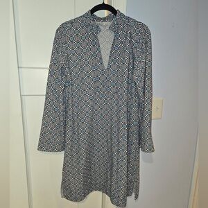 Jude Connally Blue and Black Long Sleeve Patterned Shift Dress
